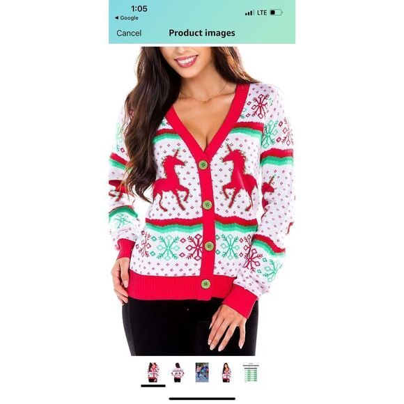 Tipsy Elves Unicorn Christmas Sweater Cardigan Medium - Picture 1 of 8